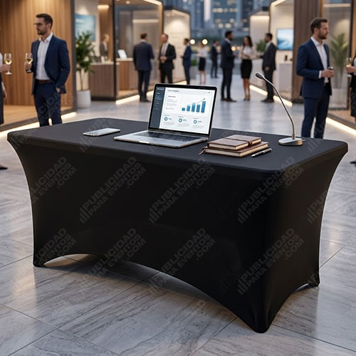 mantel spandex negro para congresos y eventos comerciales en centro de exposiciones y convenciones