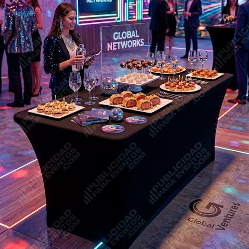 mantel spandex negro para mesas en conciertos y celebraciones de entretenimento