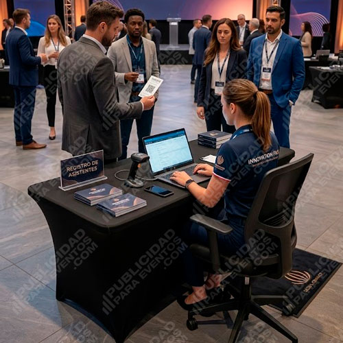 mantel spandex negro para mesas de registro e inscripciones en eventos y ferias comerciales